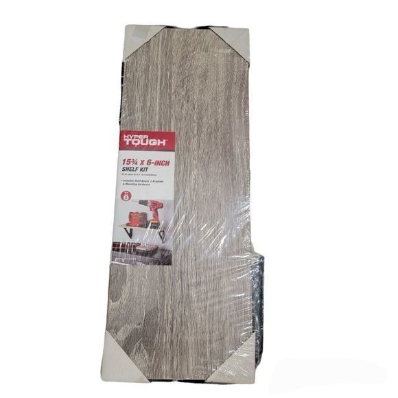 Hyper Tough 6  X 15-3/4 In. Rustic Gray Laminated Wood Wall Shelf Kit NEW SEALED - Picture 1 of 3